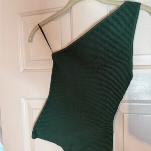 Babaton Sculpt Knit One-Shoulder Forest Green Aritzia